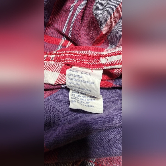 American Eagle Womens Favorite Fit Pink Purple Flannel Plaid Button Up Small S - Picture 11 of 12